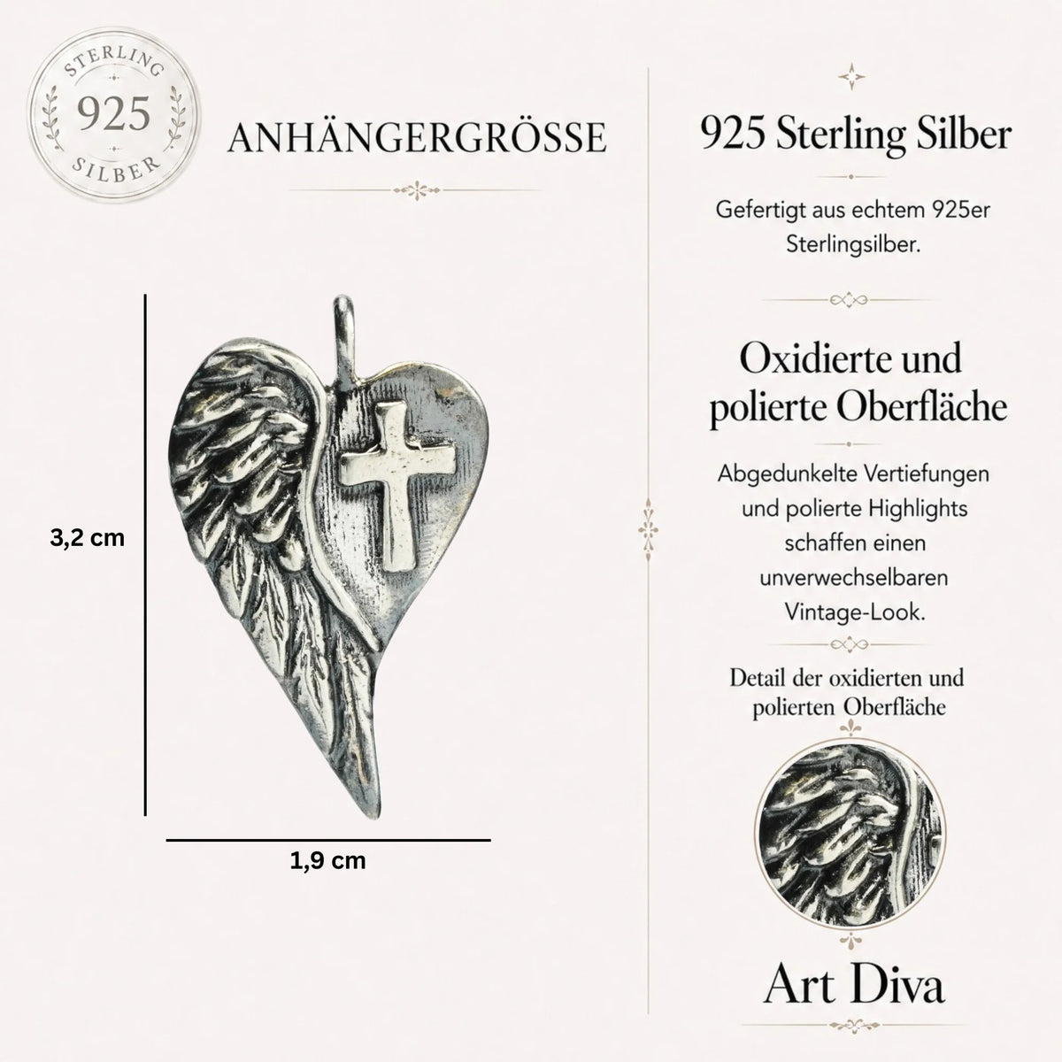 „Herz mit Kreuz und Engelsflügel“-Anhänger aus 925er Silber – Talisman für Schutz, Liebe und innere Stärke, oxidierter Schmuck im Boho- und rustikalen Stil | Art Diva