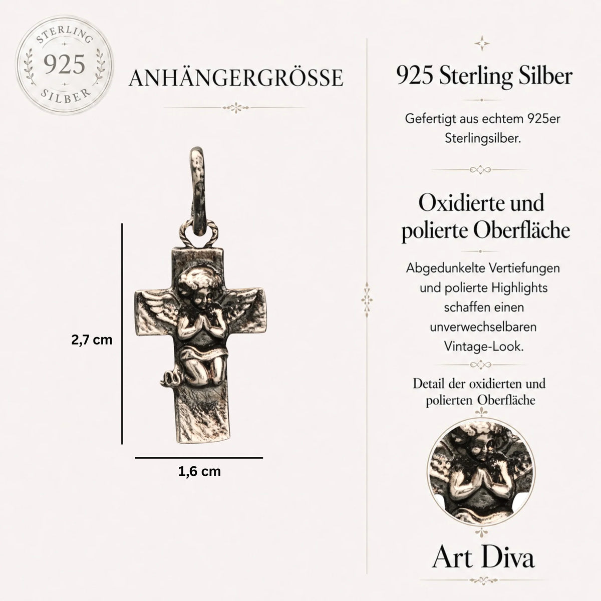„Engelsgebet“-Anhänger aus 925er Silber – handgefertigter Talisman für Glauben und spirituellen Schutz, Skulpturenschmuck im Boho- und rustikalen Stil | Art Diva