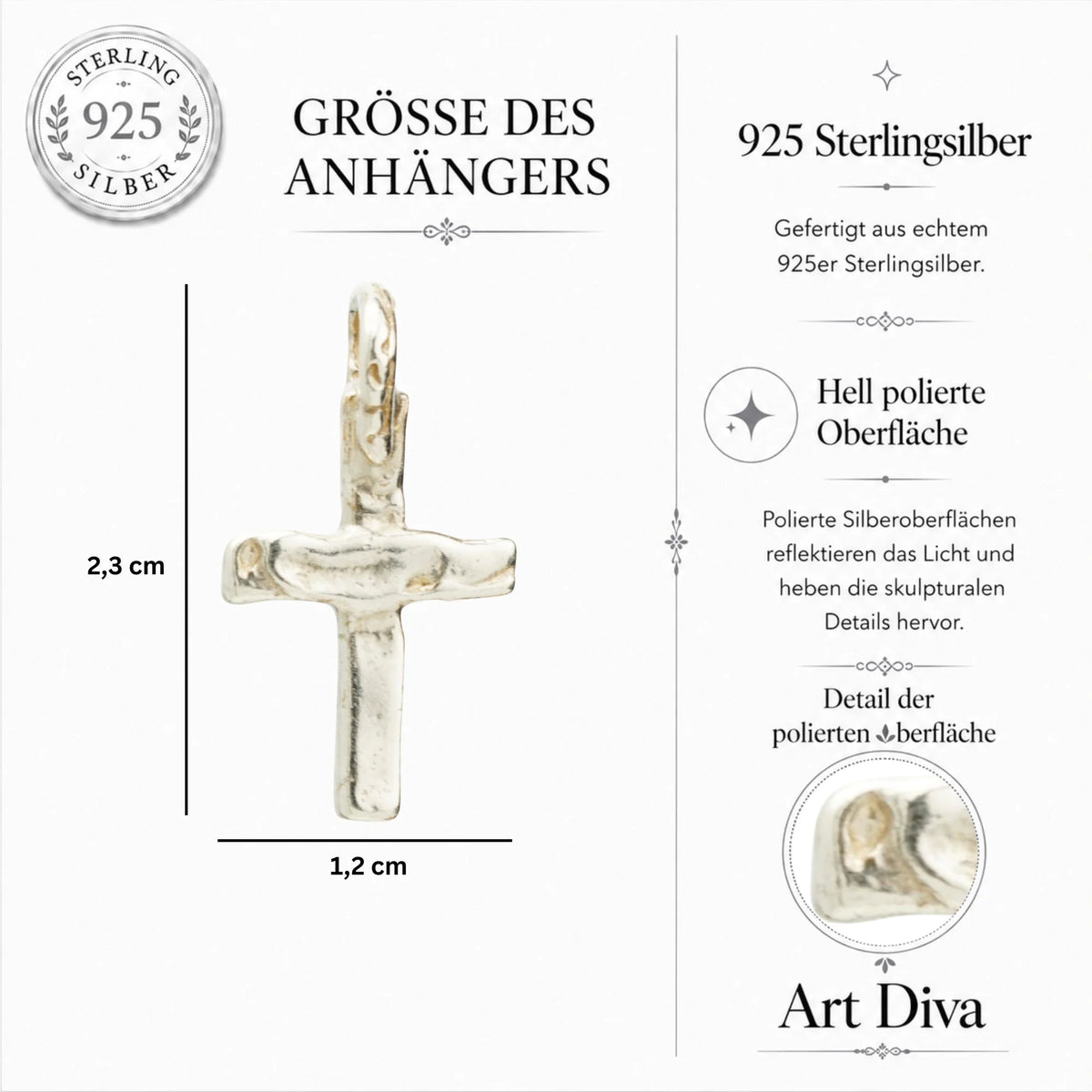Kreuz-Anhänger aus 925er Silber – minimalistisches, handgefertigtes Design | Art Diva