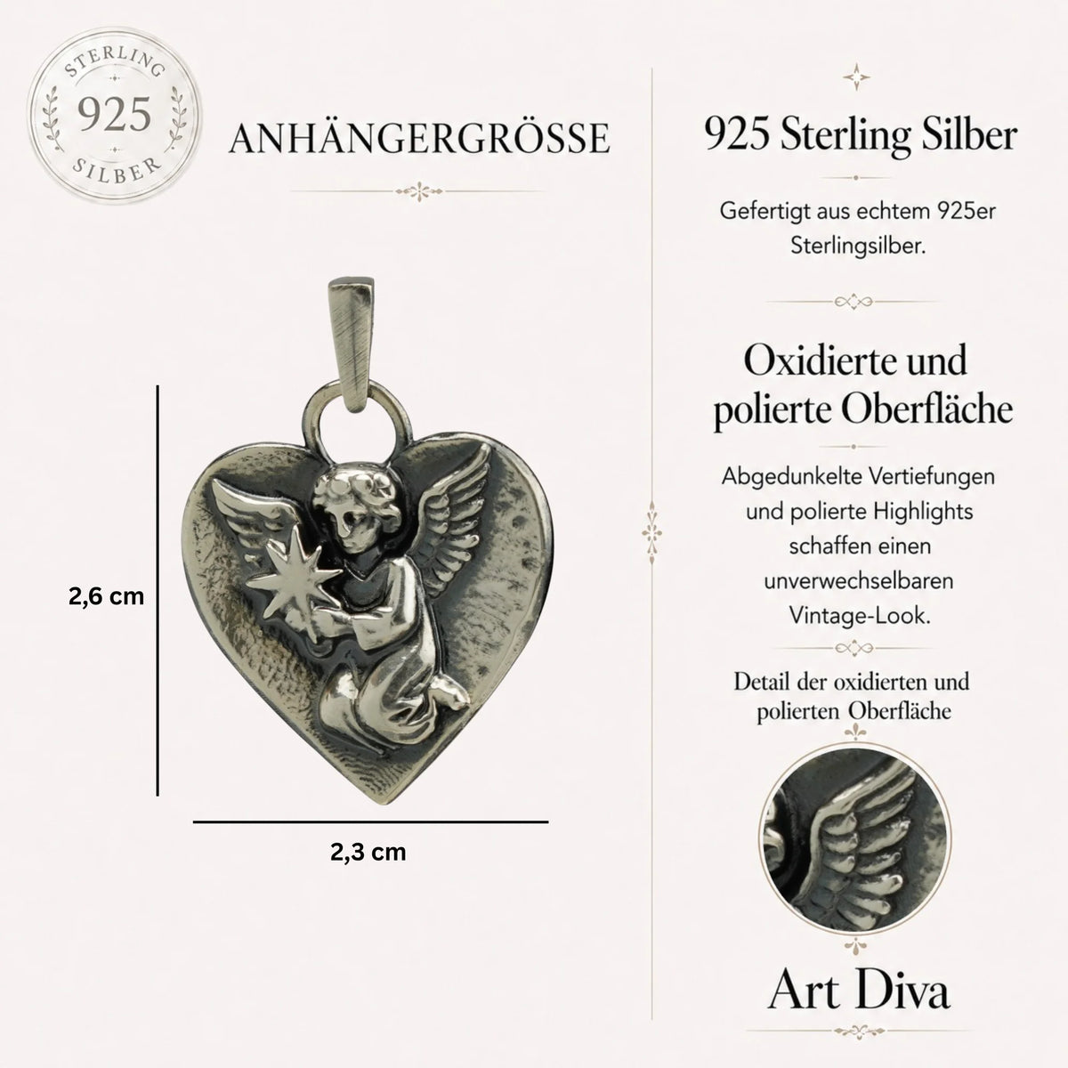 „Himmelsengel mit Stern“-Anhänger aus 925er Silber – handgefertigter Talisman für Liebe, Erinnerung und Schutz, Skulpturenschmuck im Boho- und rustikalen Stil | Art Diva