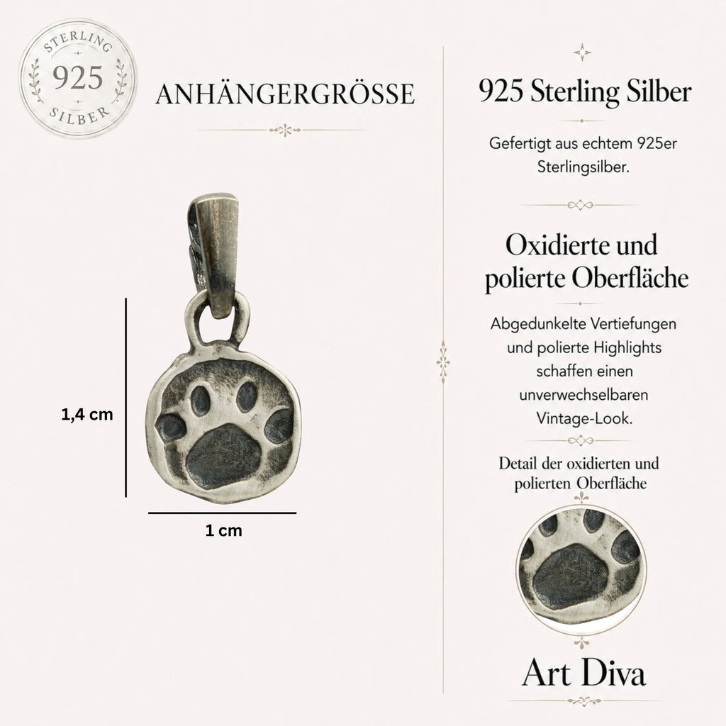 925er Silberanhänger „Pfote“ – handgefertigter Boho-Talisman für Tierliebe, skulpturales Schmuckstück und Geschenk für Hunde- oder Katzenliebhaber | Art Diva