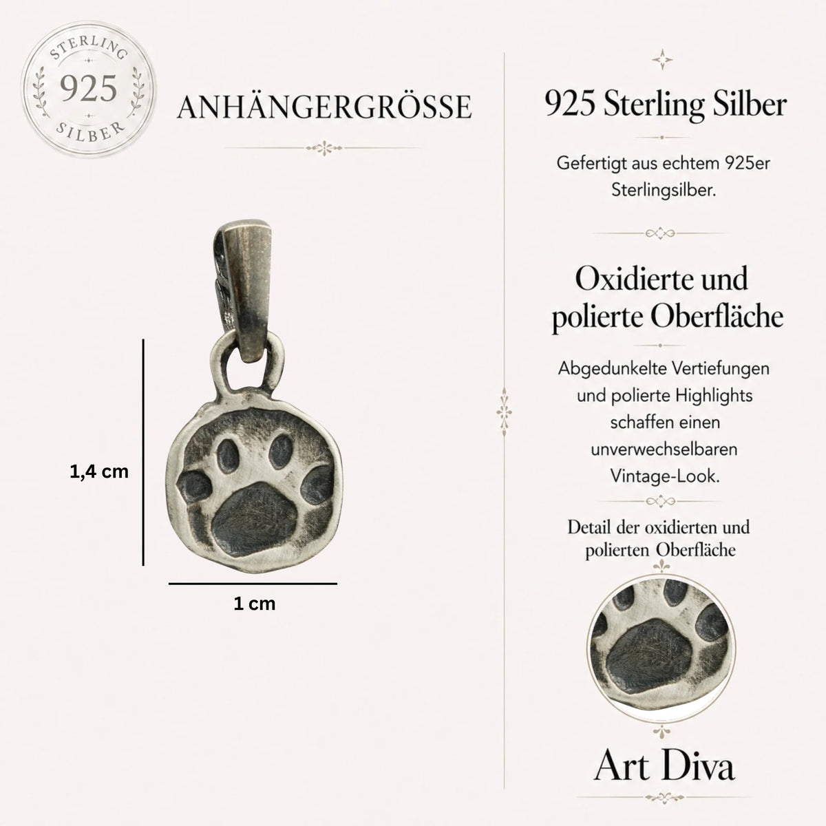 925er Silberanhänger „Pfote“ – handgefertigter Boho-Talisman für Tierliebe, skulpturales Schmuckstück und Geschenk für Hunde- oder Katzenliebhaber | Art Diva