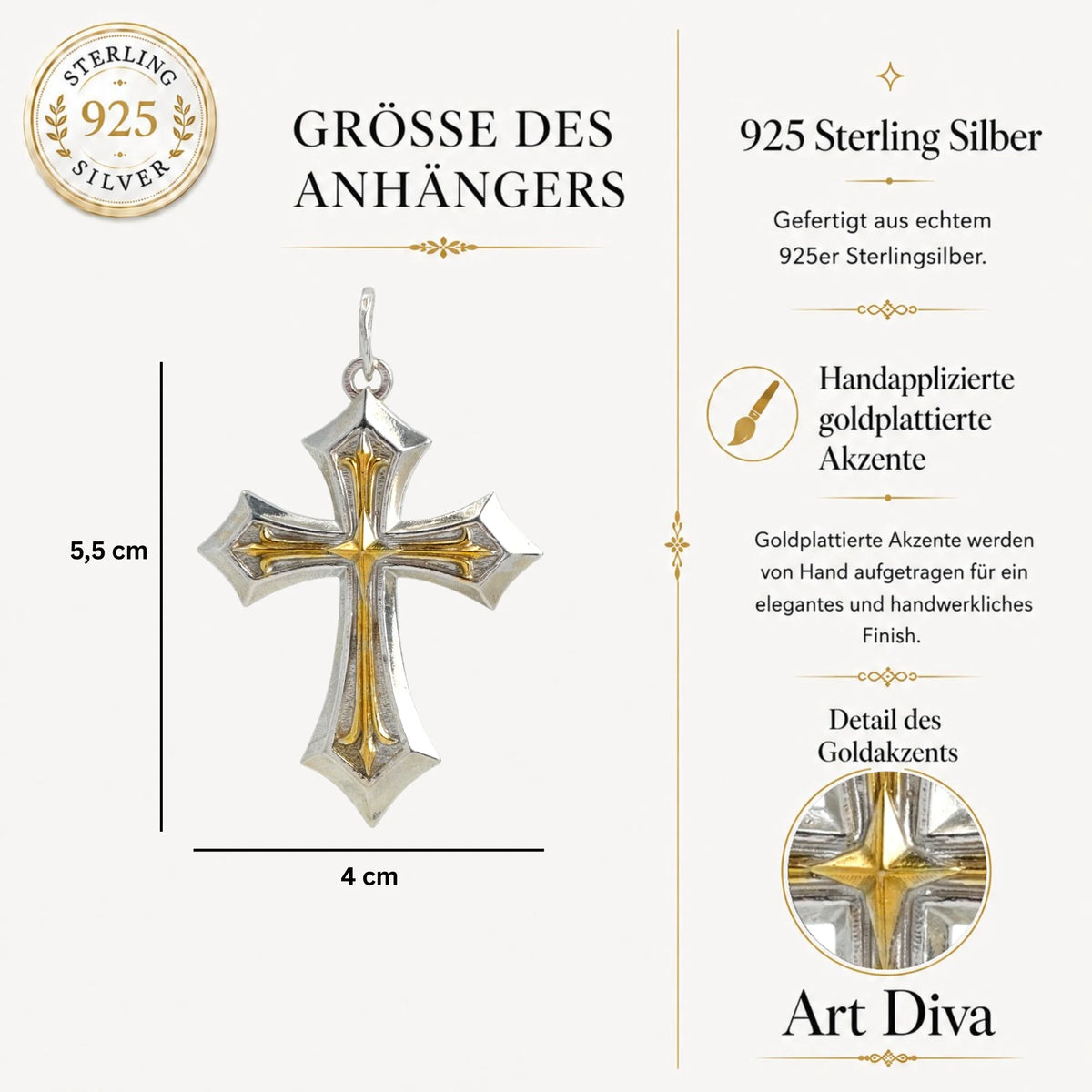 „Königskreuz“-Anhänger für Herren aus 925er Silber – groß und massiv, ornamentales Symbol für Stärke und spirituellen Schutz | Art Diva