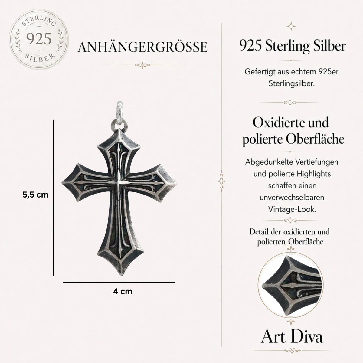 „Kreuz des Glaubens“-Anhänger für Herren aus 925er Silber – groß und massiv, Symbol für spirituelle Stärke und Schutz | Art Diva