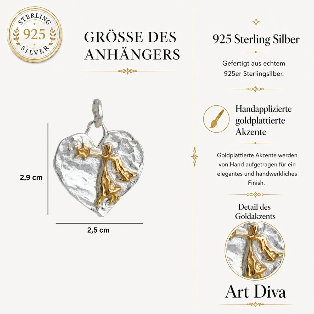 Schutzengel-Herz-Anhänger mit Engel und Stern aus 925er Silber – Talisman für Schutz, Liebe und Glauben, handgefertigt im Boho- und rustikalen Stil | Art Diva