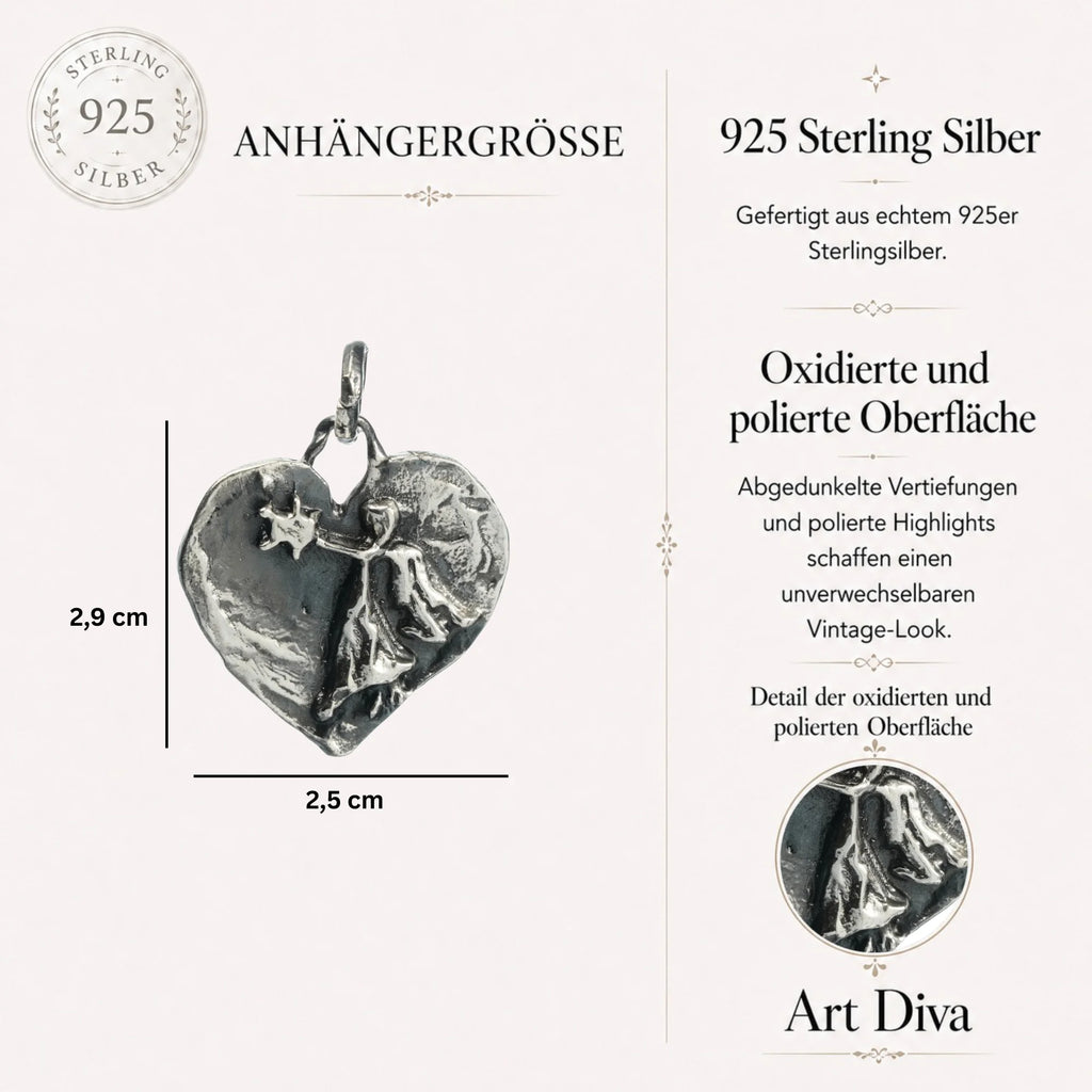Schutzengel-Herz-Anhänger mit Engel und Stern aus 925er Silber – Talisman für Schutz, Liebe und Glauben, handgefertigt im Boho-Stil | Art Diva