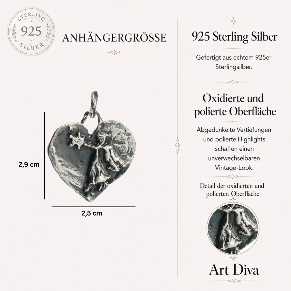 Schutzengel-Herz-Anhänger mit Engel und Stern aus 925er Silber – Talisman für Schutz, Liebe und Glauben, handgefertigt im Boho-Stil | Art Diva