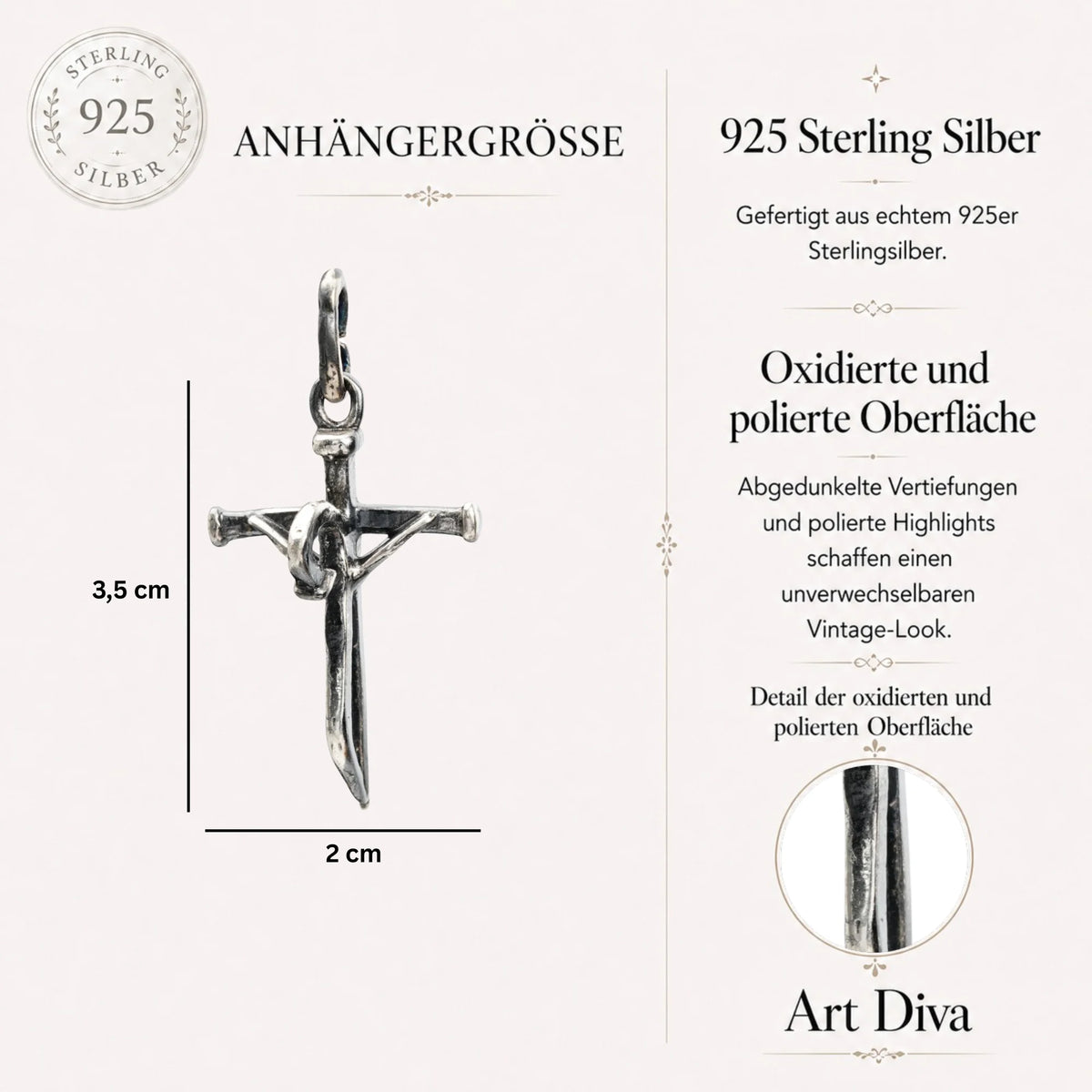 „Geschmiedeter Glaube“-Kreuz-Anhänger für Damen aus 925er Silber – oxidierter Talisman für Stärke und Glauben | Art Diva