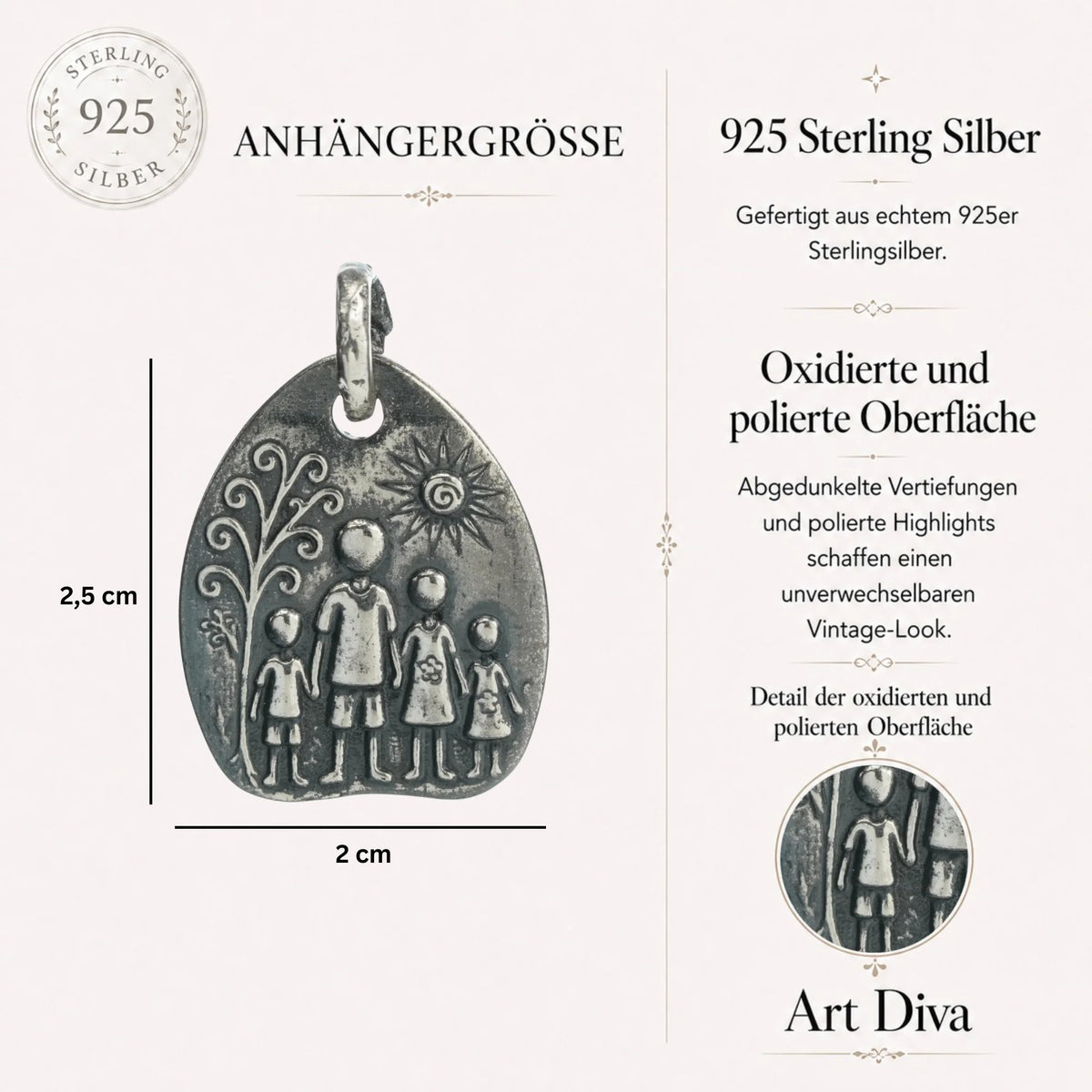„Familie“-Anhänger aus 925er Silber – handgefertigter Talisman für Liebe und Schutz, skulpturaler Schmuck im Boho-Rustik-Stil | Art Diva