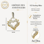 „Morgenliebe“-Anhänger mit offenem Herz und Tautropfen aus 925er Silber mit goldfarbenen Akzenten – Talisman für Zärtlichkeit und reine Liebe, handgefertigt im Boho- und rustikalen Stil | Art Diva