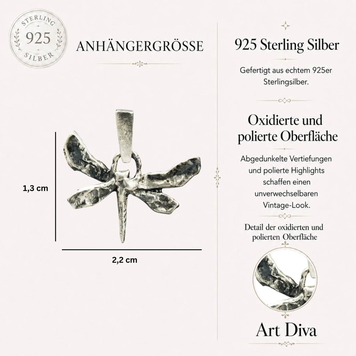 „Libelle“-Anhänger aus 925er Silber – Talisman für Veränderung, Leichtigkeit und innere Freiheit, handgefertigt im Boho-Stil | Art Diva