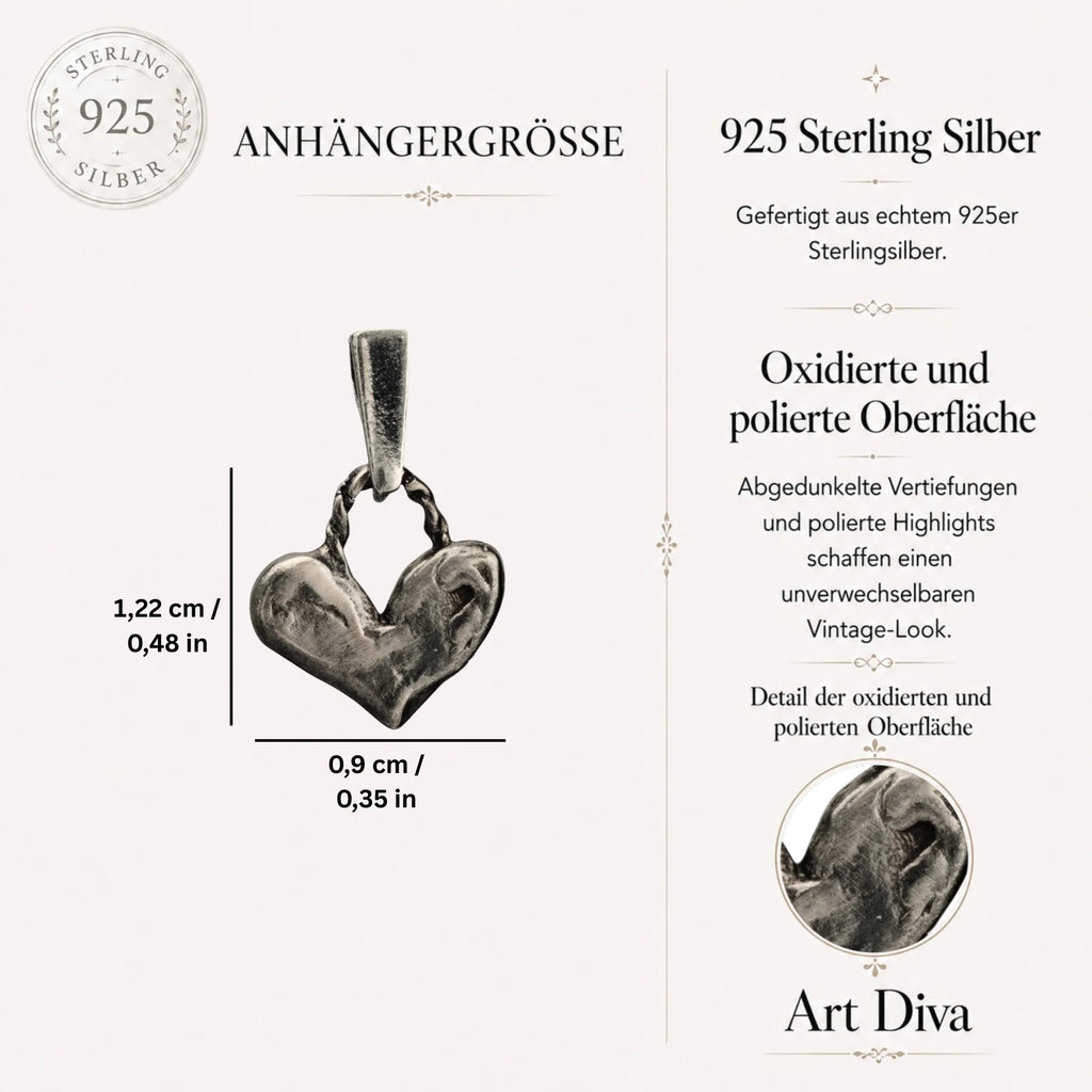 Kleines Herz mit gedrehter Öse – Anhänger aus 925er Silber | Symbol für Liebe & Verbundenheit | Art Diva