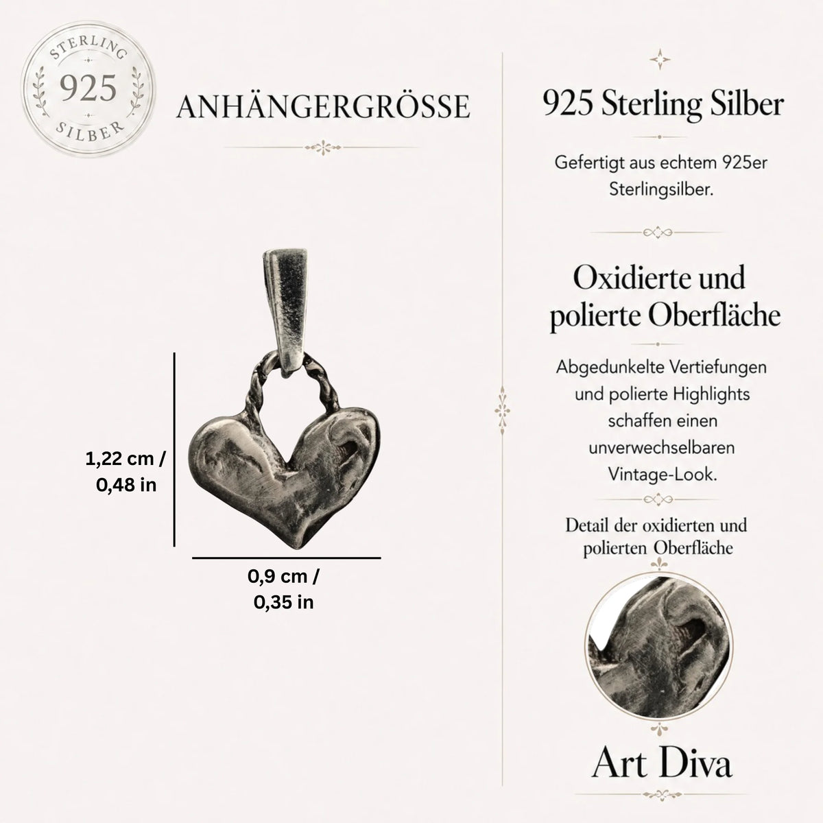 Kleines Herz mit gedrehter Öse – Anhänger aus 925er Silber | Symbol für Liebe & Verbundenheit | Art Diva