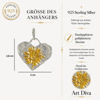 „Herz mit Sonnenblume“-Anhänger aus 925er Silber mit vergoldeten Akzenten – handgefertigter Skulpturenschmuck im Boho- und rustikalen Stil | Art Diva