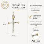 Nagelkreuz-Anhänger aus 925er Silber mit vergoldeten Akzenten – Talisman für Glauben und Stärke, handgefertigt im rustikalen Stil | Art Diva