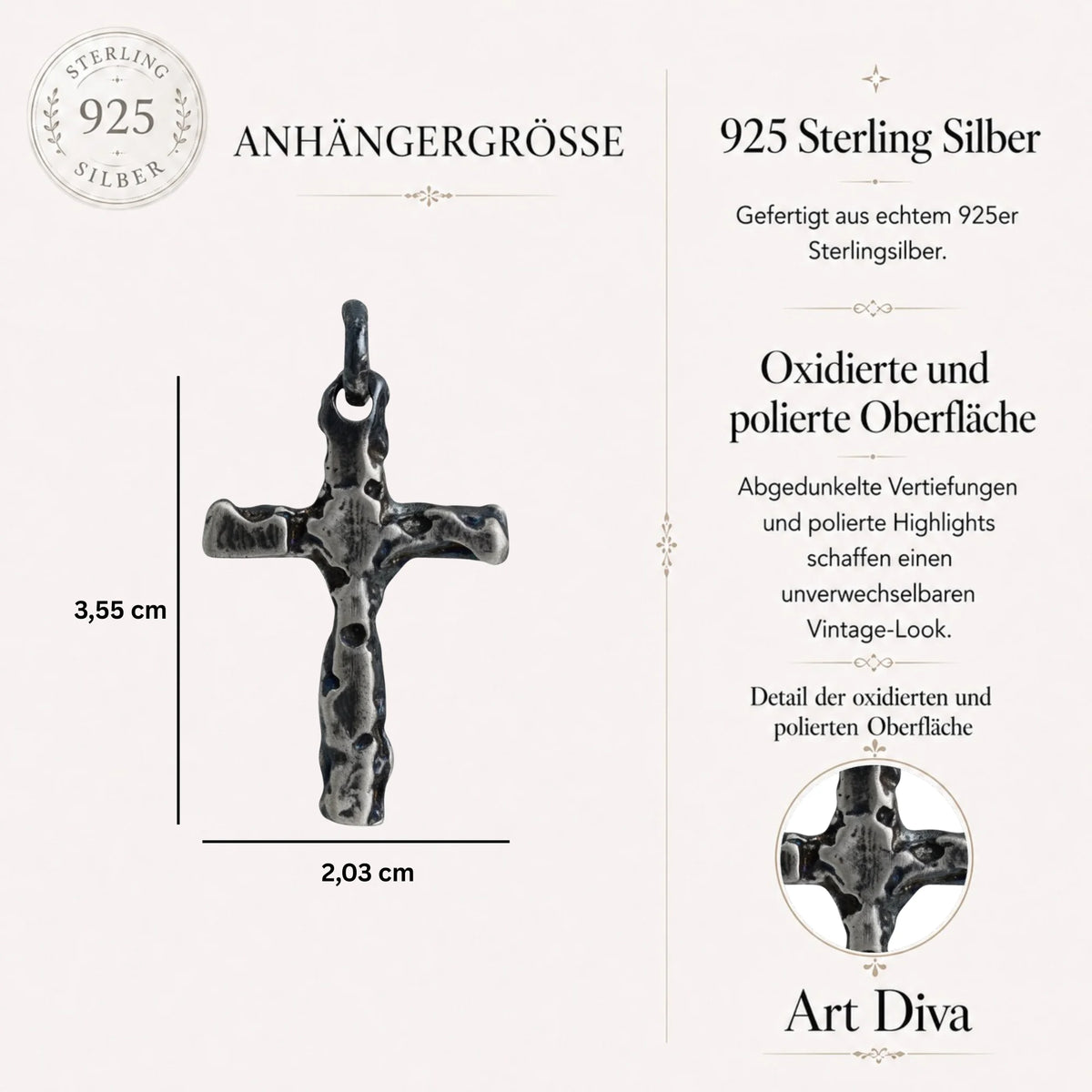 Stilvoller Herren-Kreuzanhänger aus 925er Silber – Symbol für Stärke und Charakter, handgefertigtes Geschenk für den Partner oder Ehemann | Art Diva