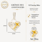 „Glaube an die Liebe“-Miniaturanhänger mit Herz und Kreuz aus 925er Silber mit vergoldeten Akzenten – handgefertigtes Symbol spiritueller Liebe, rustikaler Skulpturenschmuck aus der Kollektion „Glanz“ | Art Diva
