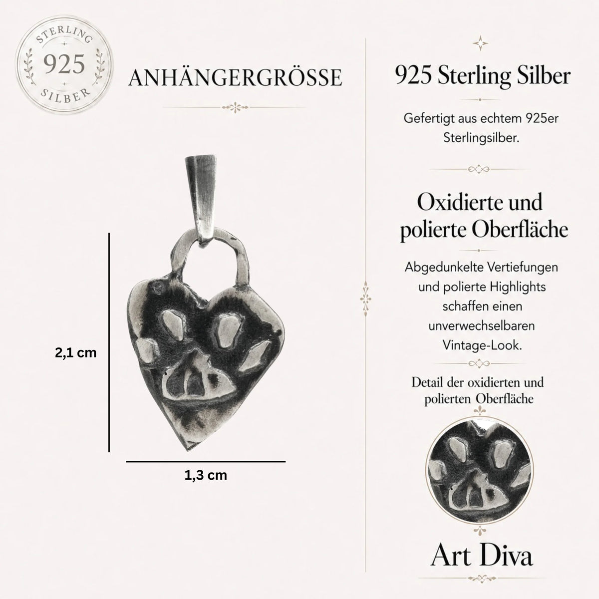Herz-Anhänger mit Pfote aus 925er Silber – Talisman für Tierliebe, Schmuckstück im Boho- und rustikalen Stil, ideales Geschenk für Mutter, Tochter oder Freundin | Art Diva