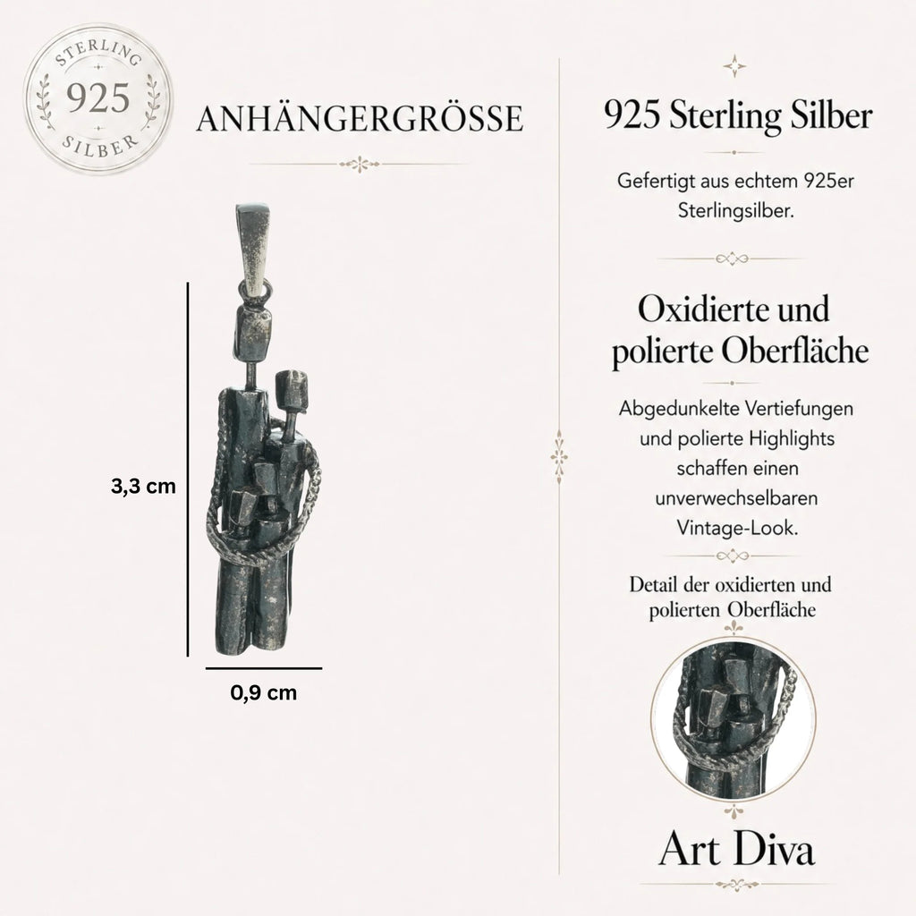 „Familienzusammenhalt“ – Anhänger aus 925er Silber, Talisman für Einheit, Liebe und familiären Schutz, handgefertigter Skulpturenschmuck im Boho- und rustikalen Stil | Art Diva