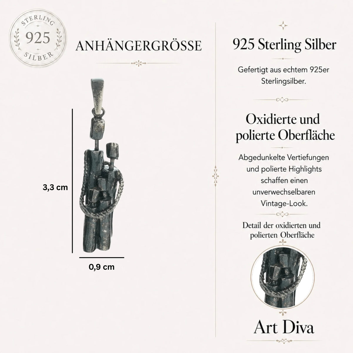 „Familienzusammenhalt“ – Anhänger aus 925er Silber, Talisman für Einheit, Liebe und familiären Schutz, handgefertigter Skulpturenschmuck im Boho- und rustikalen Stil | Art Diva