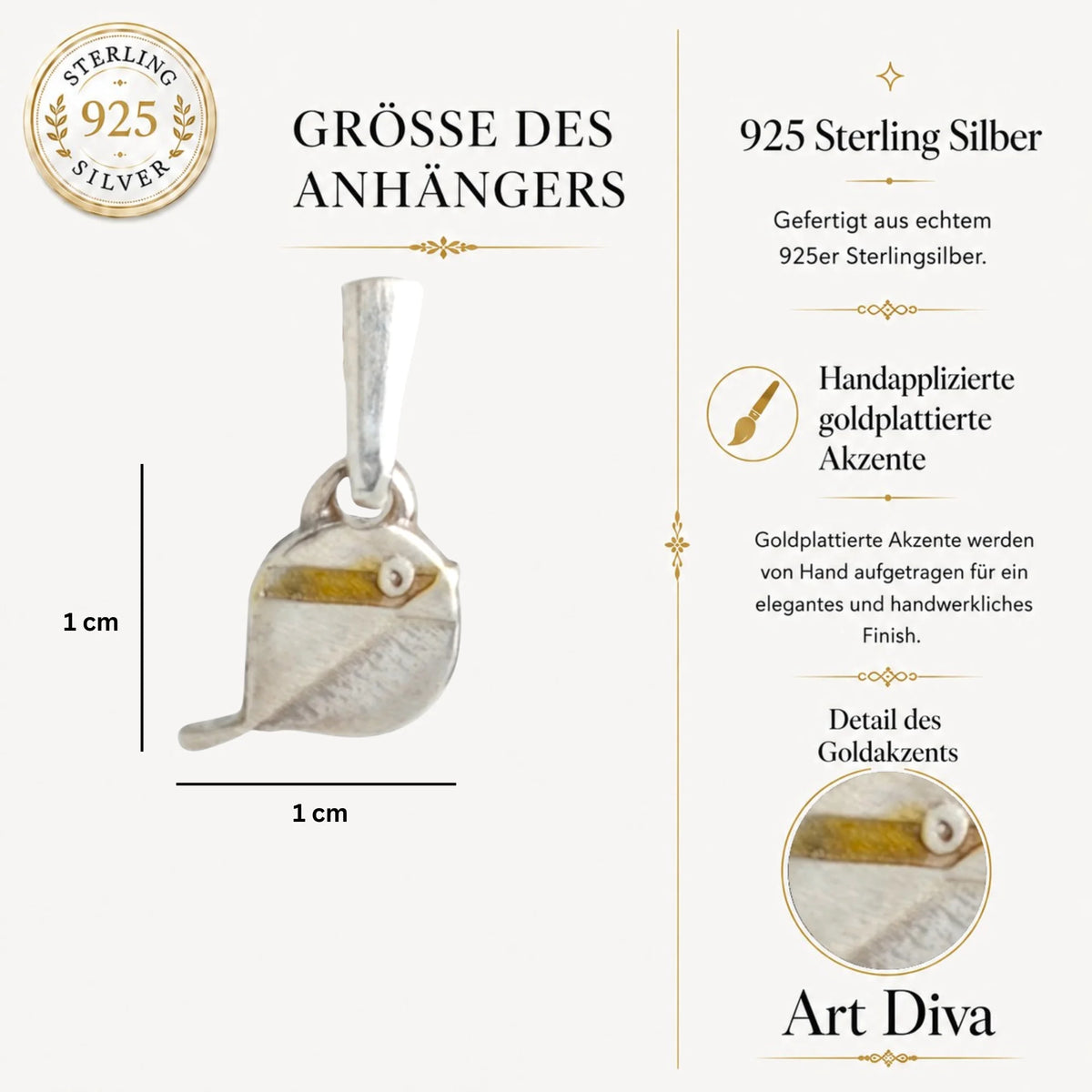 „Spätzchen“ – Anhänger aus 925er Silber mit goldfarbenen Akzenten, Talisman für Freiheit, Leichtigkeit und Wärme, Skulpturenschmuck im Boho- und rustikalen Stil | Art Diva