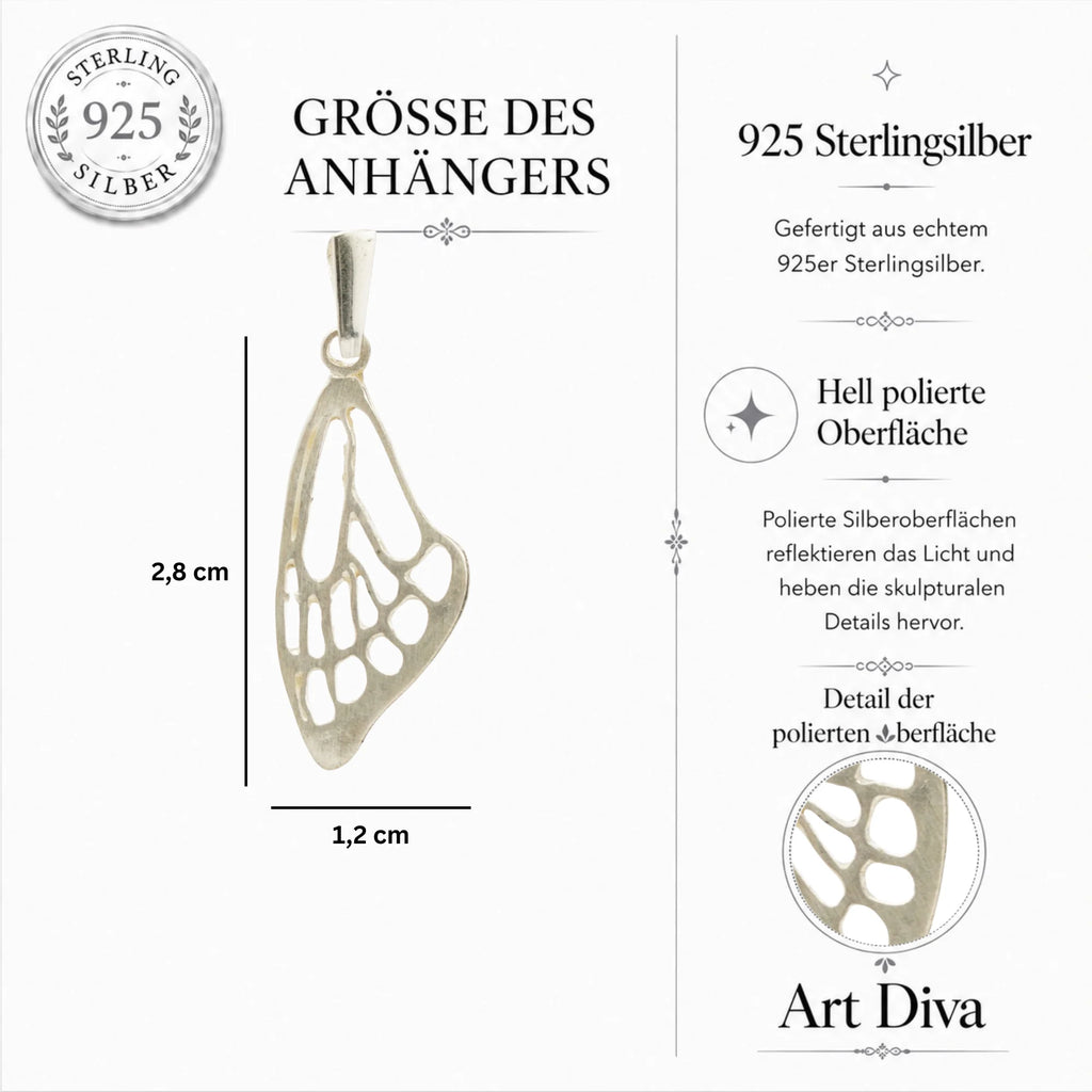 „Schmetterlingsflügel“ – Anhänger aus 925er Silber, Amulett für Freiheit und Licht, handgefertigter Skulpturenschmuck im Boho- und rustikalen Stil | Art Diva