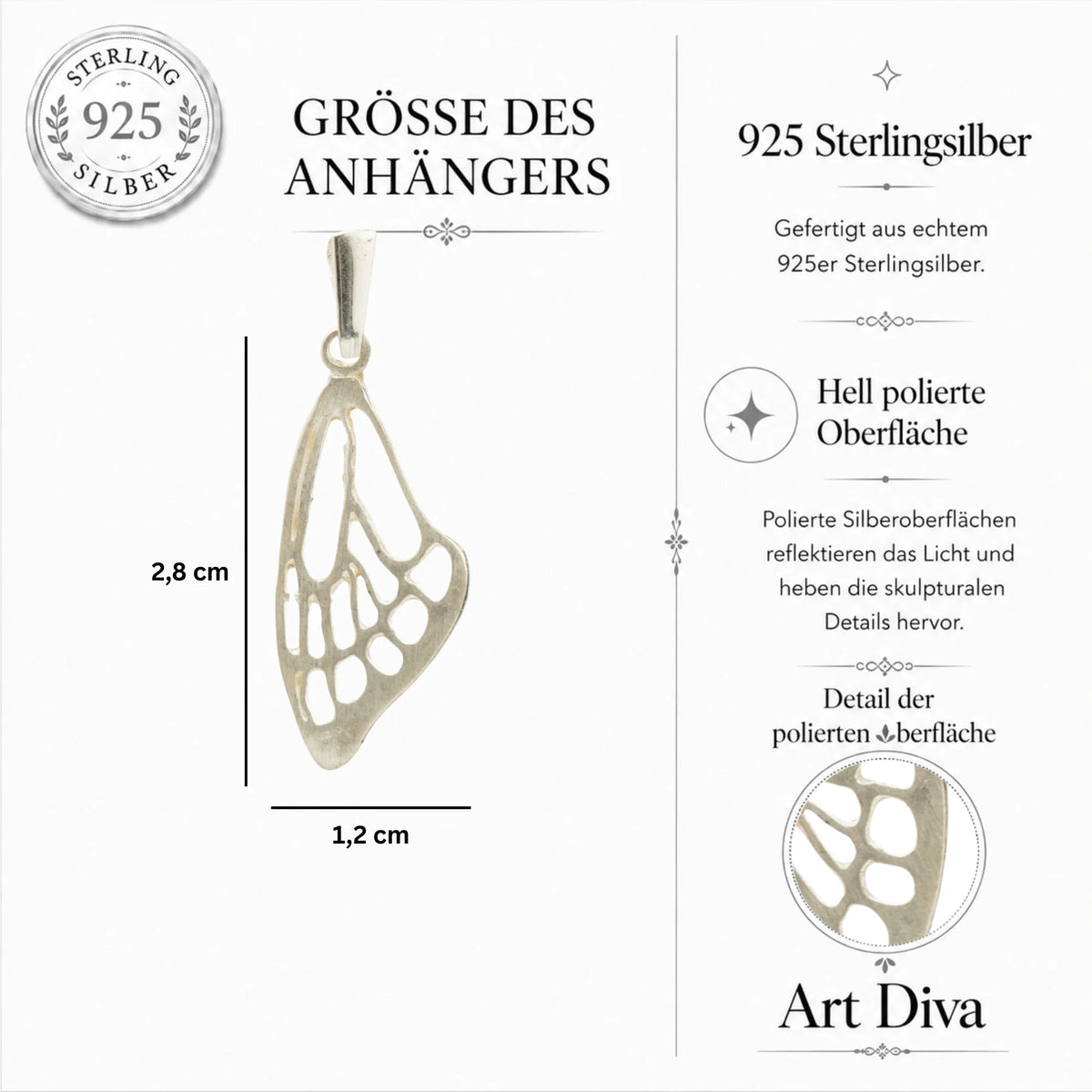 „Schmetterlingsflügel“ – Anhänger aus 925er Silber, Amulett für Freiheit und Licht, handgefertigter Skulpturenschmuck im Boho- und rustikalen Stil | Art Diva