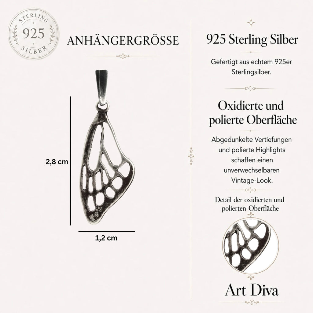 Schmetterlingsflügel-Anhänger aus 925er Silber – handgefertigter Talisman für Freiheit und Transformation, Skulpturenschmuck im Boho- und rustikalen Stil | Art Diva