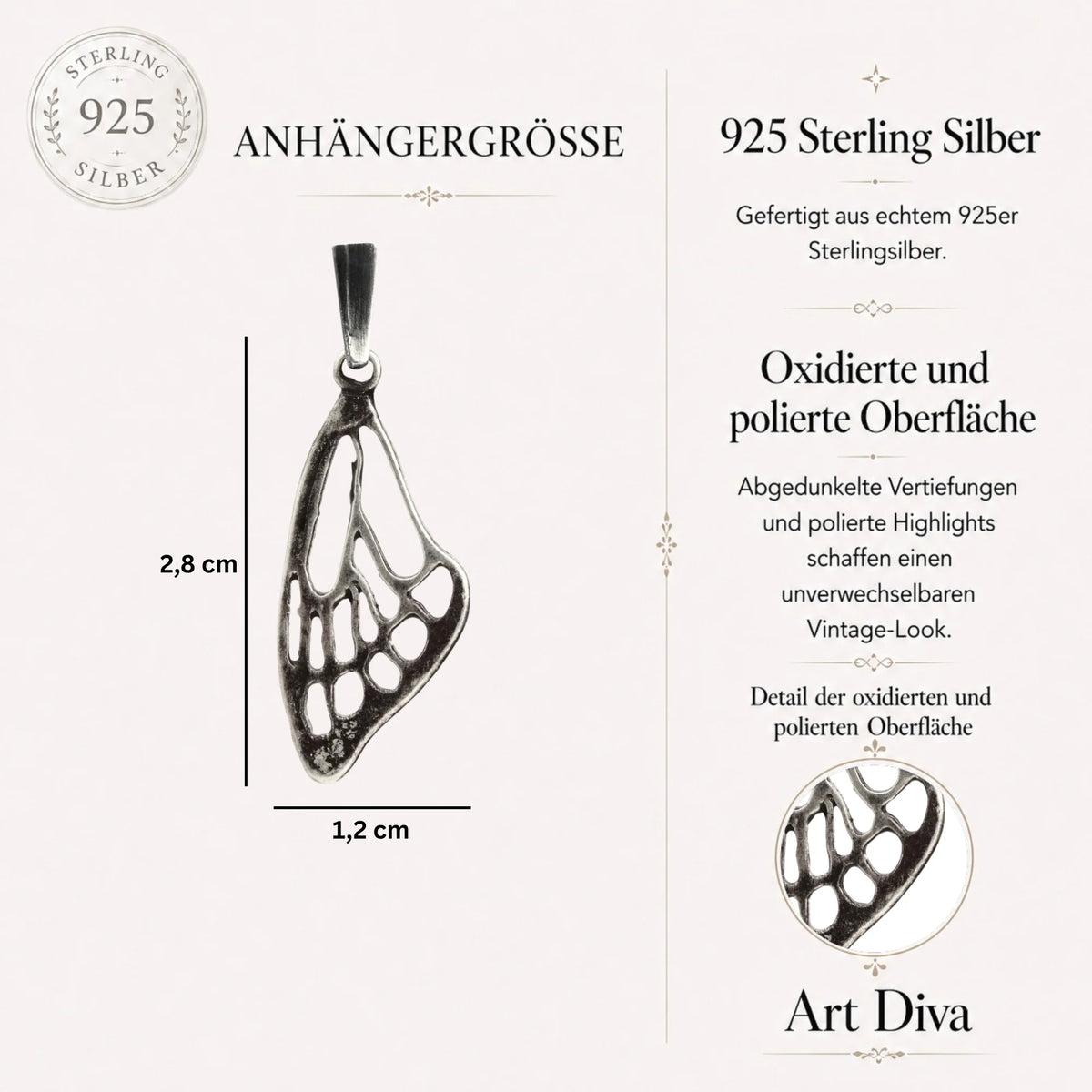 Schmetterlingsflügel-Anhänger aus 925er Silber – handgefertigter Talisman für Freiheit und Transformation, Skulpturenschmuck im Boho- und rustikalen Stil | Art Diva