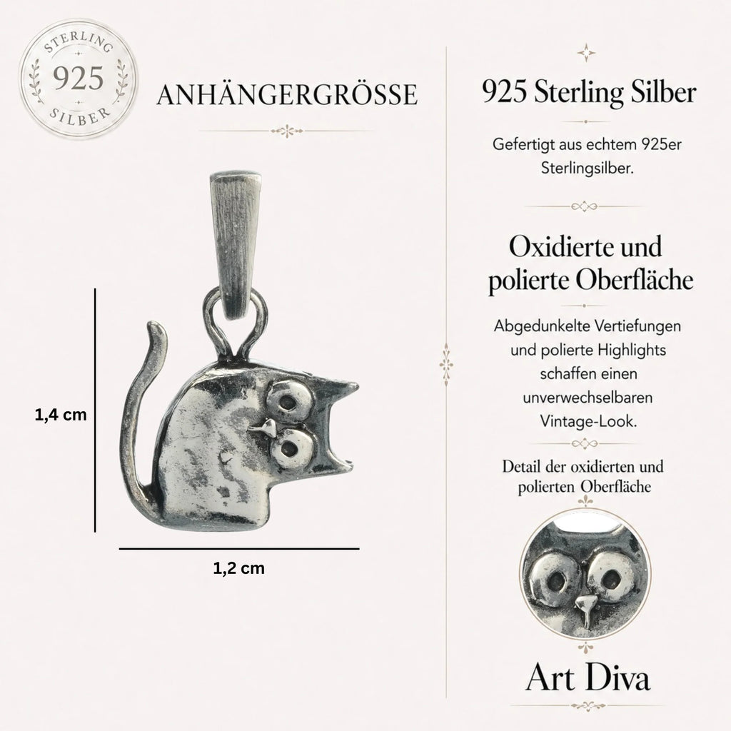 „Pisana“ – oxidierter Katzen-Anhänger aus 925er Silber für Katzenliebhaber, Skulpturenschmuck im Boho- und rustikalen Stil | Art Diva
