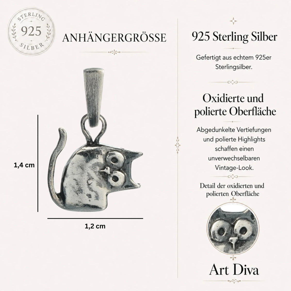 „Pisana“ – oxidierter Katzen-Anhänger aus 925er Silber für Katzenliebhaber, Skulpturenschmuck im Boho- und rustikalen Stil | Art Diva