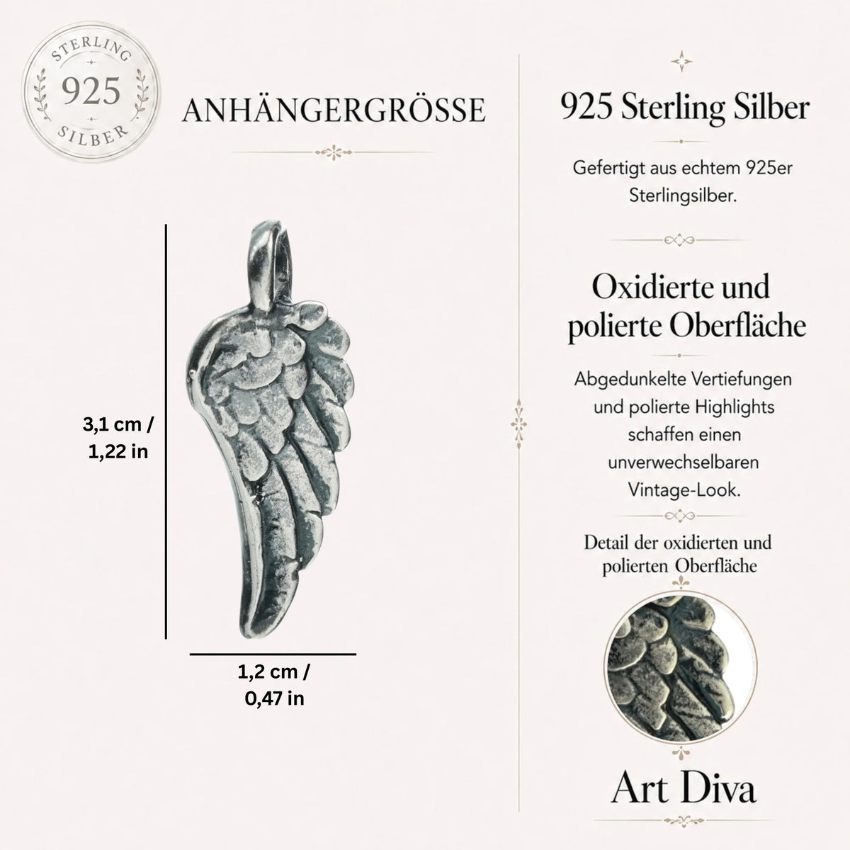 Engelsflügel-Anhänger aus 925er Silber – handgefertigter Talisman für Schutz und Hoffnung, Skulpturenschmuck im Boho- und rustikalen Stil | Art Diva
