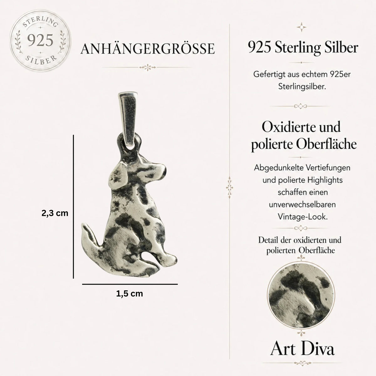 Hund – Anhänger aus 925er Silber | Symbol für Freundschaft und Verbundenheit | Art Diva