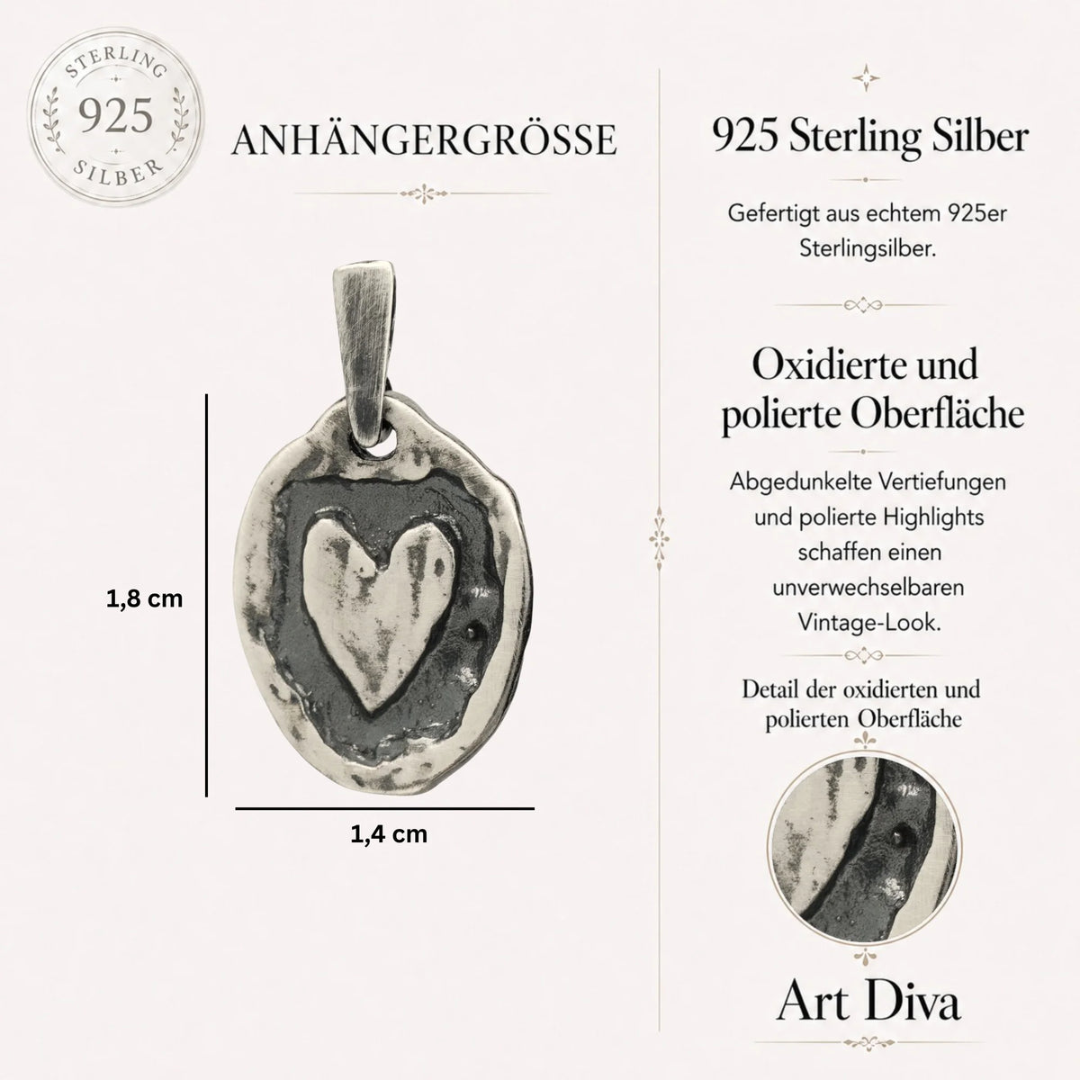 „Rustikales Herz“ – handgefertigter Anhänger aus 925er Silber, Talisman für Liebe und Verbundenheit, Skulpturenschmuck im Boho- und rustikalen Stil | Art Diva