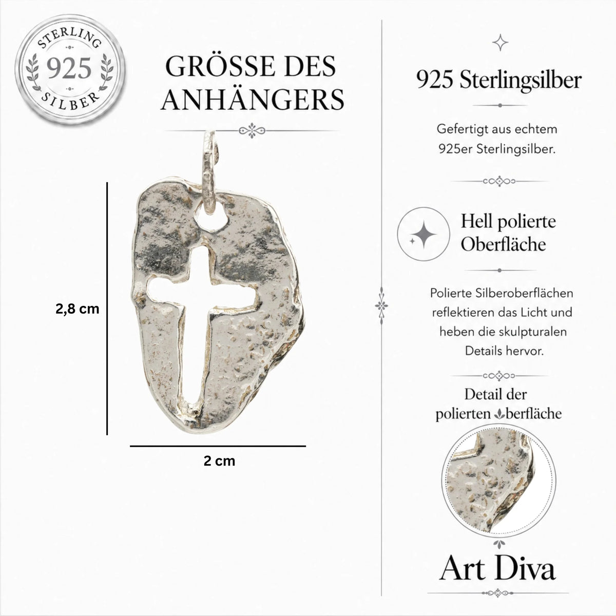 „Massives Kreuz“ – handpolierter Herren-Anhänger aus 925er Silber, Talisman für Stärke, Widerstandskraft und Schutz, Skulpturenschmuck im Boho- und rustikalen Stil | Art Diva