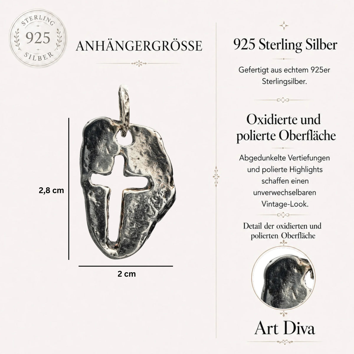„Massives Kreuz“ – oxidierter Herren-Anhänger aus 925er Silber, Talisman für Stärke und spirituellen Schutz, Schmuck im Boho- und rustikalen Stil | Art Diva