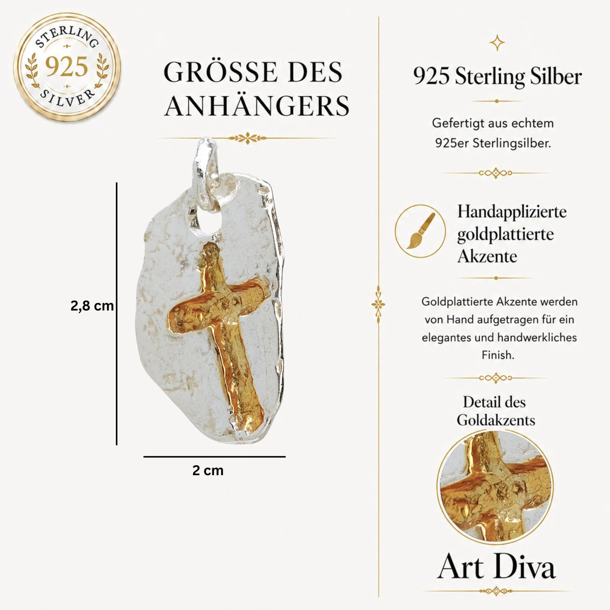 „Massives Kreuz“ – handpolierter Herren-Anhänger aus 925er Silber, Talisman für Stärke, Widerstandskraft und Schutz, Skulpturenschmuck im Boho- und rustikalen Stil | Art Diva