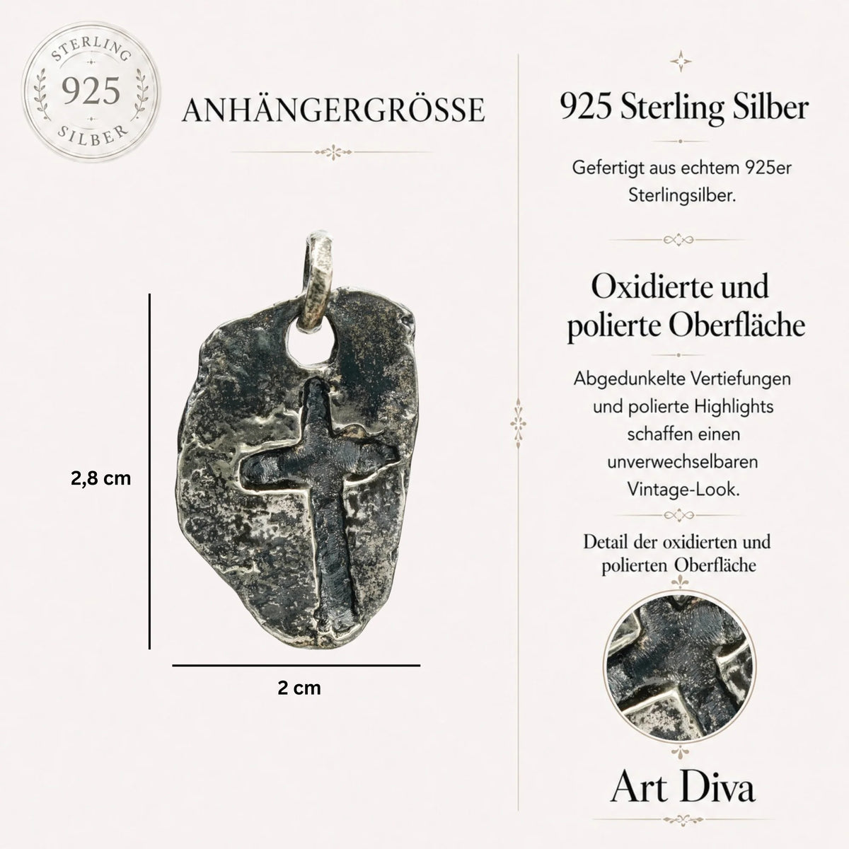 „Massives Kreuz“ – oxidierter Herren-Anhänger aus 925er Silber, Talisman für Stärke und spirituellen Schutz, Schmuck im Boho- und rustikalen Stil | Art Diva