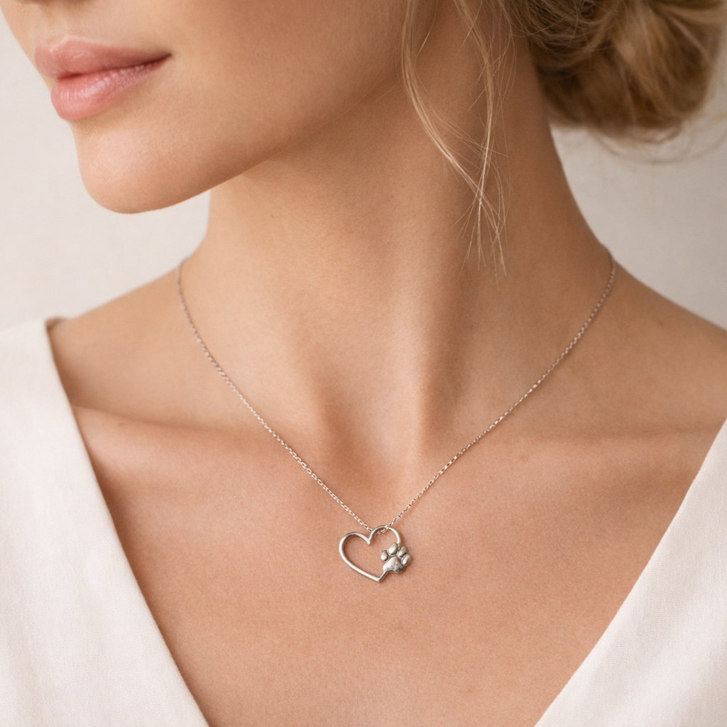 „Herz und Pfote“-Anhänger aus 925er Silber – Symbol der Tierliebe sowie Talisman für Treue und bedingungslose Liebe, oxidierter Skulpturenschmuck im Boho- und rustikalen Stil | Art Diva
