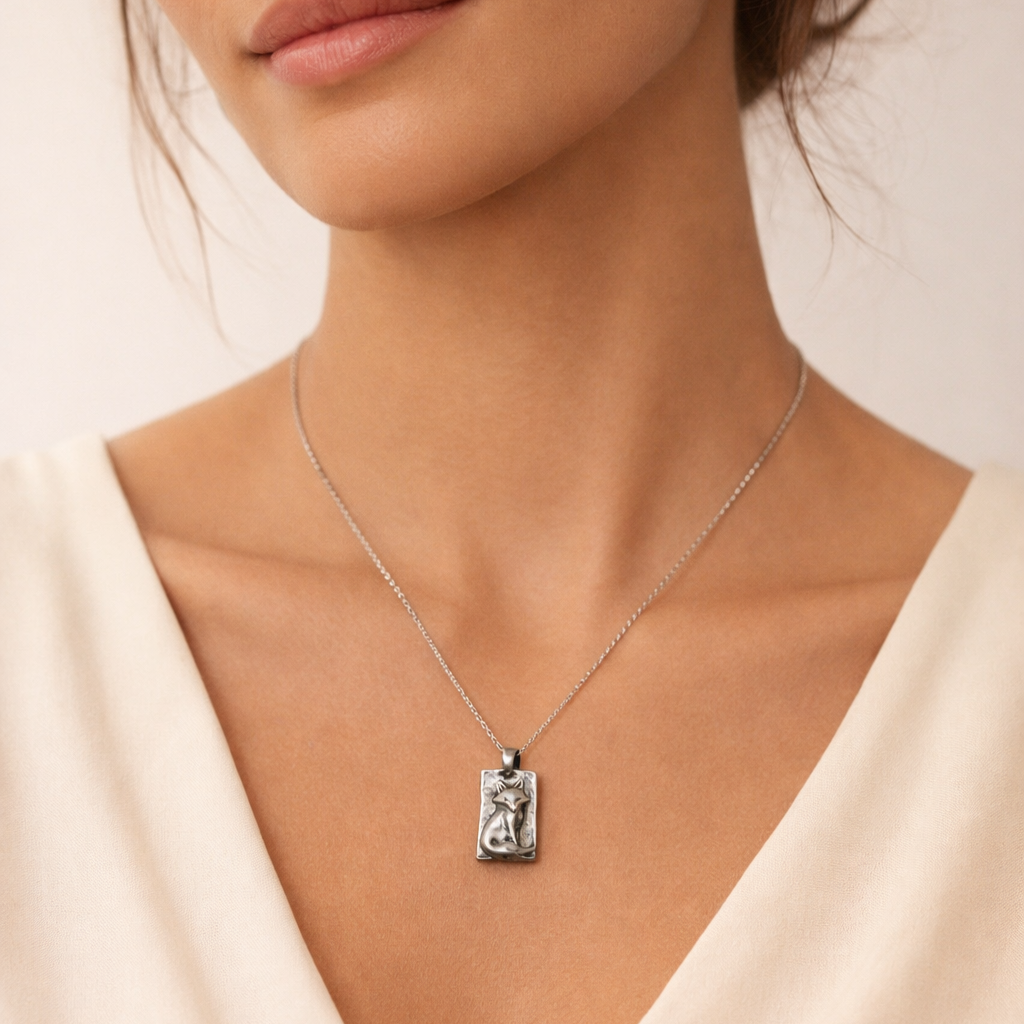 „Fuchs“ – oxidierter, handgefertigter Anhänger aus 925er Silber, Skulpturenschmuck im Boho- und rustikalen Stil | Art Diva