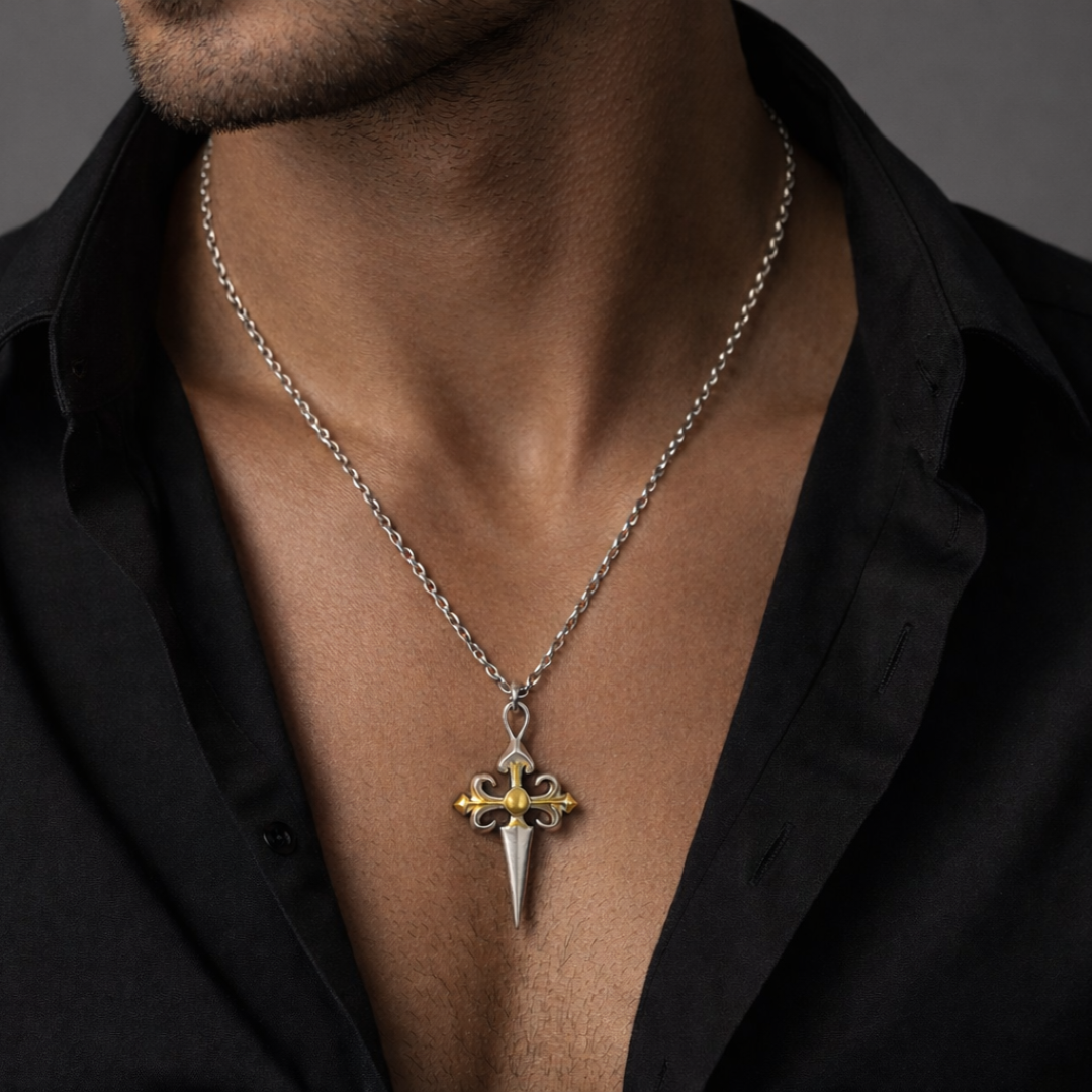 „Ornamentkreuz“-Anhänger aus 925er Silber – handgefertigtes Symbol für spirituelle Stärke und Schutz, Skulpturenschmuck im Boho- und rustikalen Stil | Art Diva
