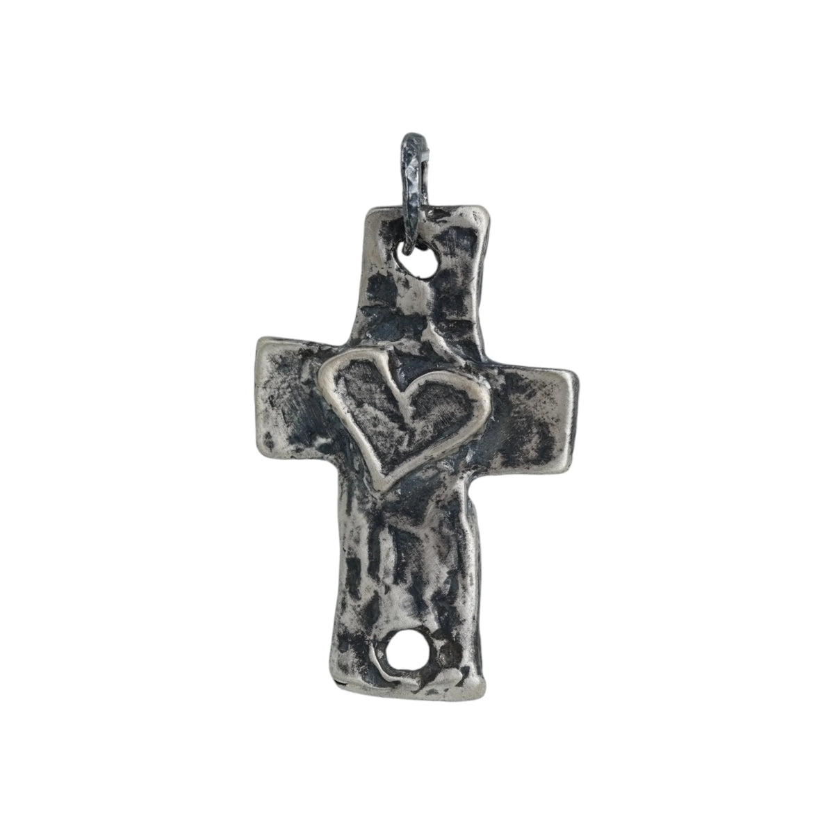 Silberanhänger „Großes massives Herrenkreuz mit Herz“ aus 925er Silber – Talisman für Stärke, Glauben und Schutz | Boho-, Rustik- und Skulpturschmuck | Art Diva