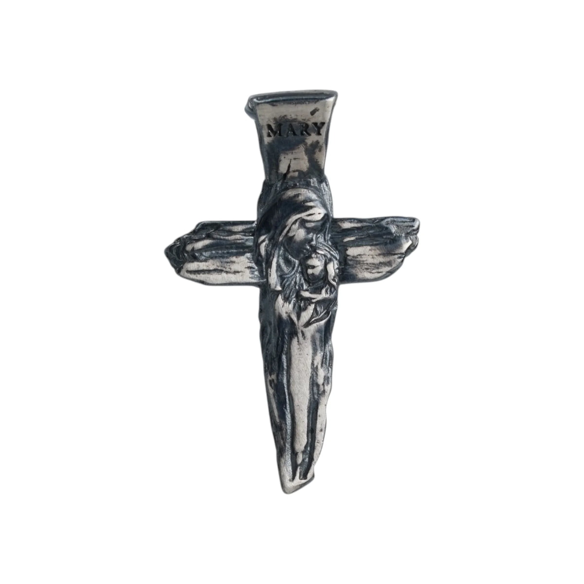 Kreuz-Anhänger mit der Jungfrau Maria und dem Jesuskind aus 925er Silber – handgefertigtes christliches Symbol für Glauben und Schutz | Art Diva