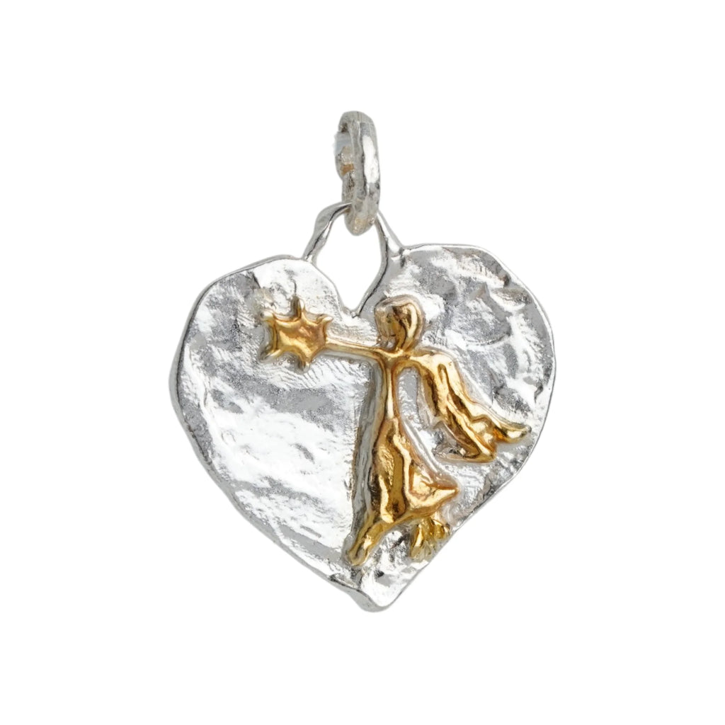 Schutzengel-Herz-Anhänger mit Engel und Stern aus 925er Silber – Talisman für Schutz, Liebe und Glauben, handgefertigt im Boho- und rustikalen Stil | Art Diva