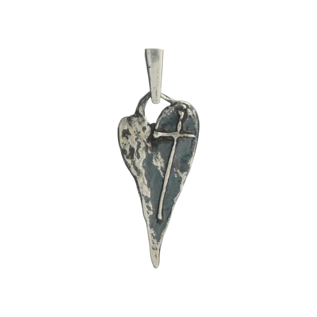 925er Silberanhänger „Längliches Herz mit Kreuz“ – handgefertigter Boho-Talisman für den Glauben an die Liebe, skulpturales Schmuckstück und Geschenk für Mutter, Tochter oder Freundin | Art Diva