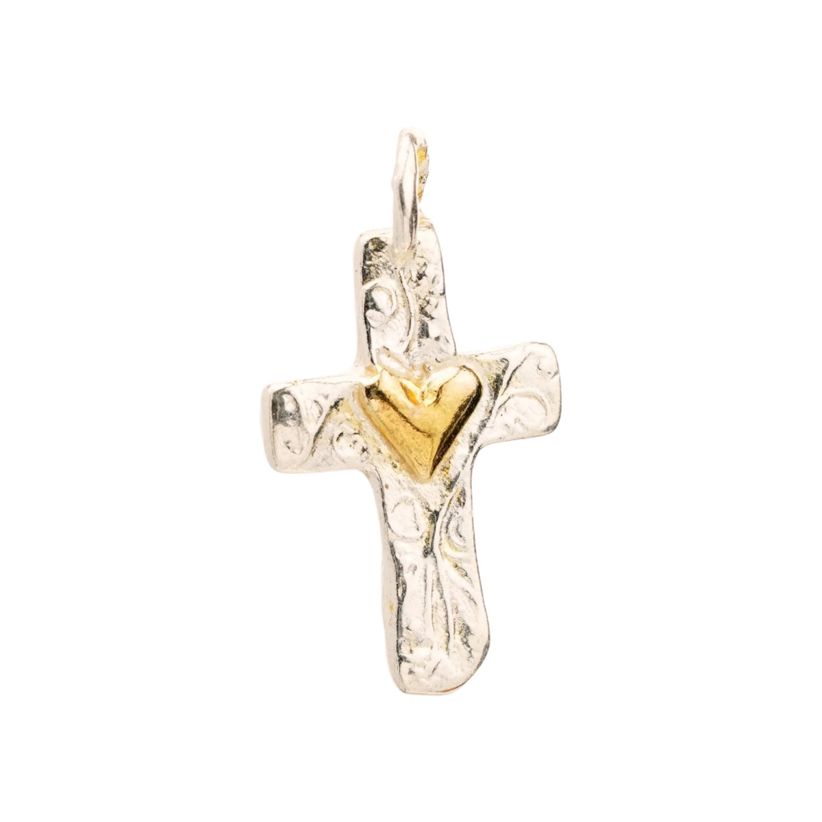 Kreuz-Anhänger mit Herz aus 925er Silber mit goldfarbenen Akzenten – handgefertigtes Symbol für Liebe und Glauben im Boho- und rustikalen Stil | Art Diva