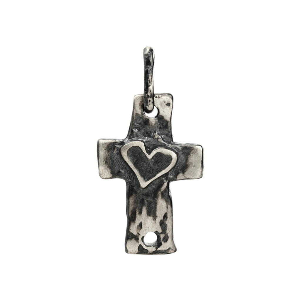 925er Silberanhänger „Kreuz mit Herz“ – handgefertigter Boho-Talisman für Glaube und Liebe, skulpturales Schmuckstück und Geschenk für Mutter, Tochter oder Freundin | Art Diva