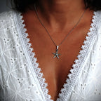 „Seestern“ – oxidierter Anhänger aus 925er Silber, Talisman für Glück und Gelassenheit, Skulpturenschmuck im Boho- und rustikalen Stil | Art Diva