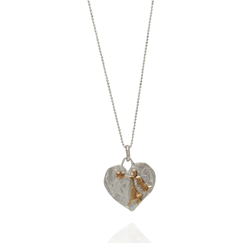 Schutzengel-Herz-Anhänger mit Engel und Stern aus 925er Silber – Talisman für Schutz, Liebe und Glauben, handgefertigt im Boho- und rustikalen Stil | Art Diva