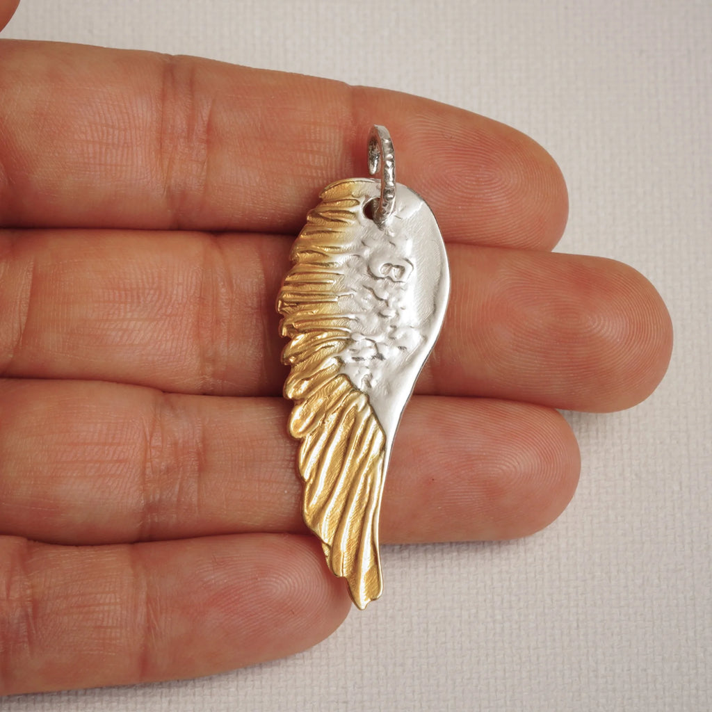 925 Silber Anhänger Engelsflügel mit goldenen Akzenten | Art Diva